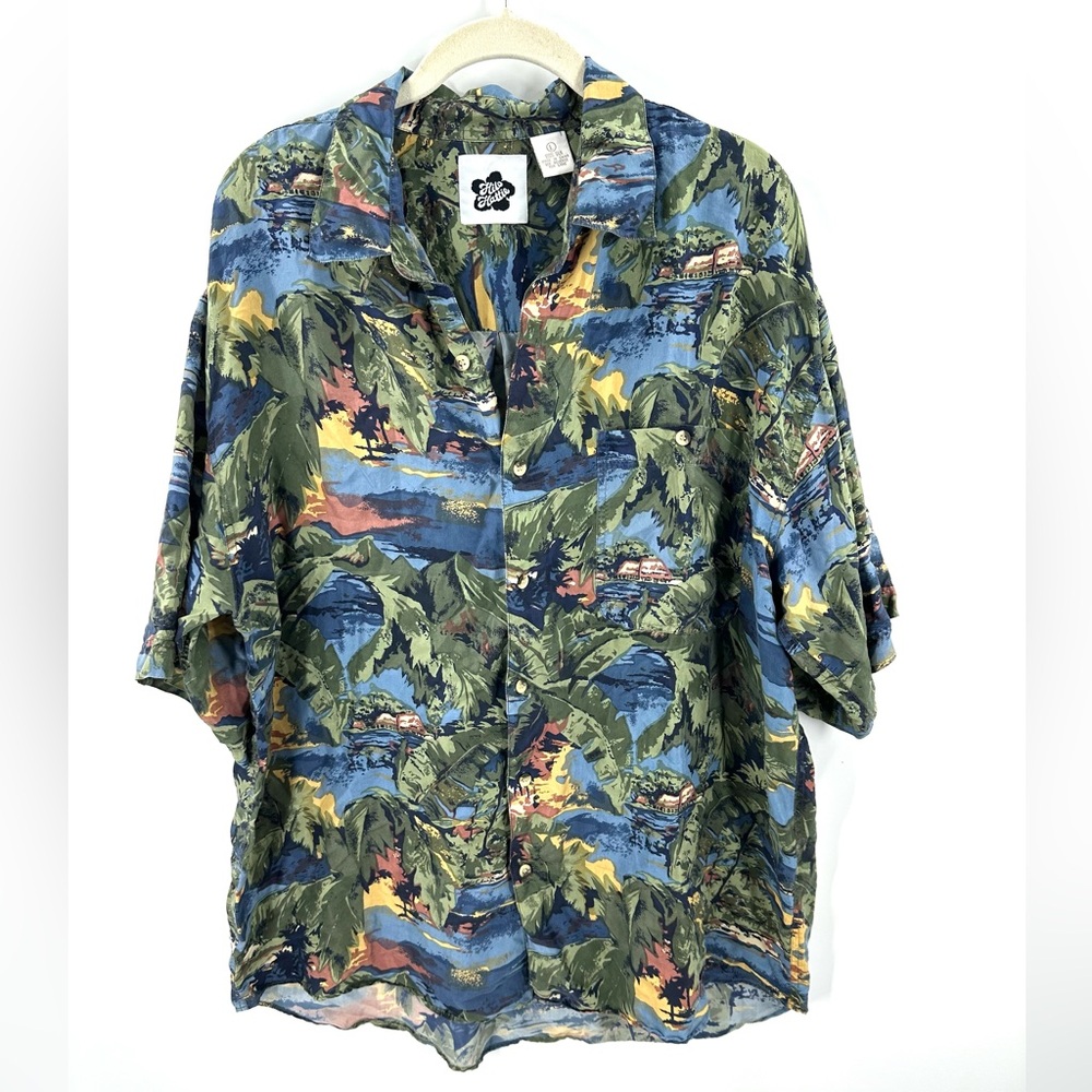 Hilo Hattie Silk Hawaiian Shirt Mens Large Tropical Button Down Resort Tiki